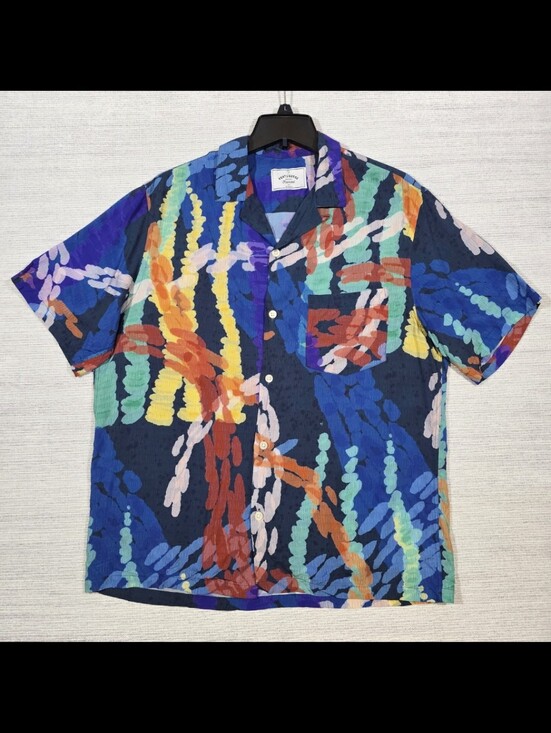 Portuguese Flannel Other - Portuguese Flannel Camp Shirt Mens L Coral Reef Abstract Geo Print Short Sleeve